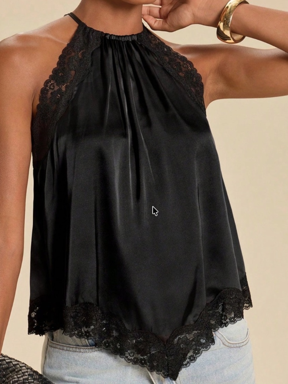 Classic Black Lace Detail Halter Neck Tank Top